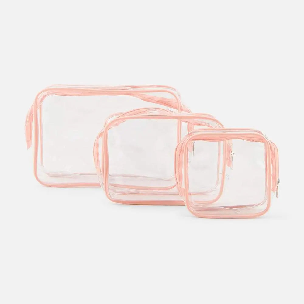 3er-Set Transparente Reise-Kosmetiktaschen Pink Klein